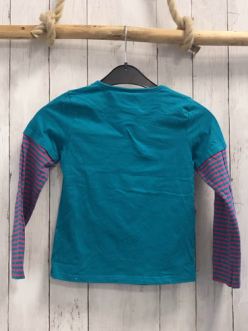  Langarmshirt Gr. 122  petrol pink gestreifte Ärmel Pinguin