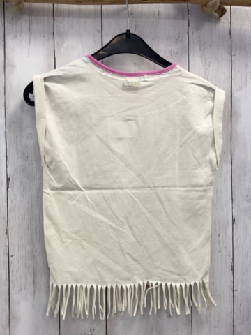 B Nosy T-Shirt  Gr. 134  weiß pink Bund Pfau Fransen