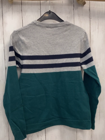 H&M  Pullover  Gr. 134/140  hellgrau grün + 2 schwarze Streifen Strick 