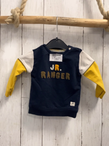 Noppies  Pullover  Gr. 68  blau bunte Plüschschrift gelbe beige Ärmel 