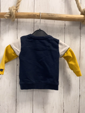 Noppies  Pullover  Gr. 68  blau bunte Plüschschrift gelbe beige Ärmel 