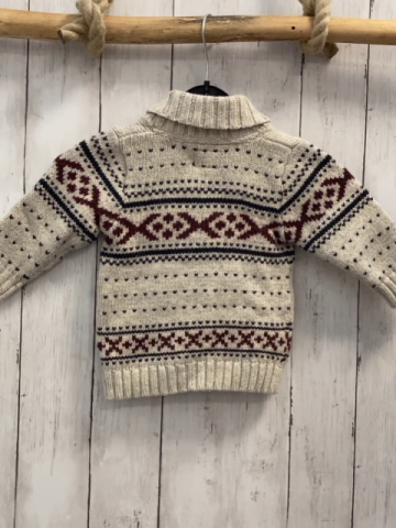 H&M  Pullover  Gr. 74  hellgrau + weinrot dunkelgrünes Muster Strick großer Kragen 
