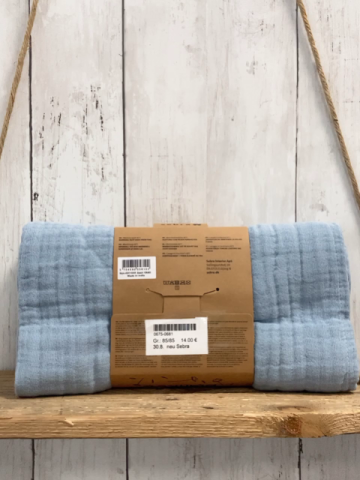 neu Sebra  Babydecke  Gr. 85/85  hellblau  Musselin Bio Baumwolle 