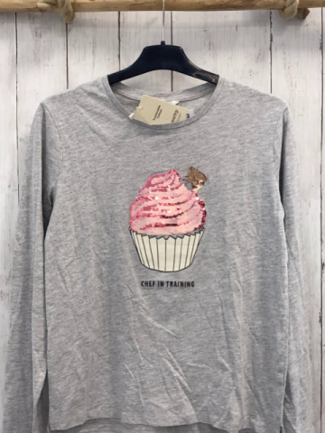 neu Mango Langarmshirt  Gr. 164  hellgrau Törtchen mit Pailetten