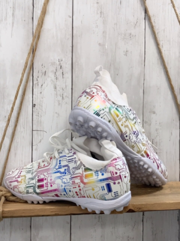  neu  Fußballschuhe  Gr. 43  creme bunter Glitzerdruck creme Strickbund weiße Sohle 