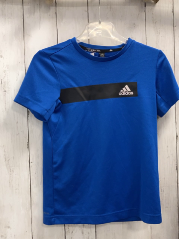 Adidas  Sportshirt  Gr. 128  blau schwarzer Balken mit Schrift 