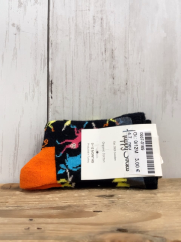 neu Socken  Gr. 0/12M  schwarz bunte Affen orange Ferse 