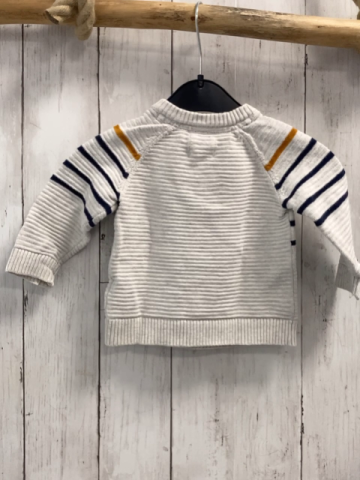 Pullover  Gr. 74  hellbgrau + blau ocker Strefen Rippen