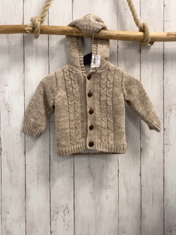   Strickjacke  Gr. 80  beige meliert Kapuze weißes Teddyfutter braune Knöpfe 