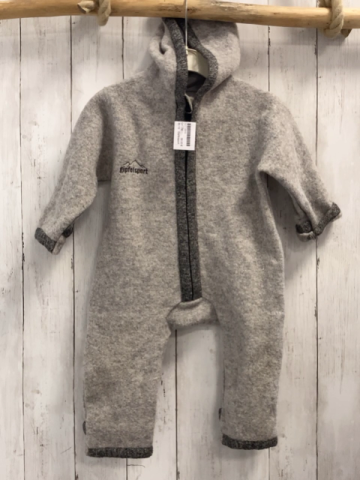 Gipfelsport  Walkoverall Gr. 74  hellgrau dunkelgrauer Bund Kapuze 100 % Schurwolle 