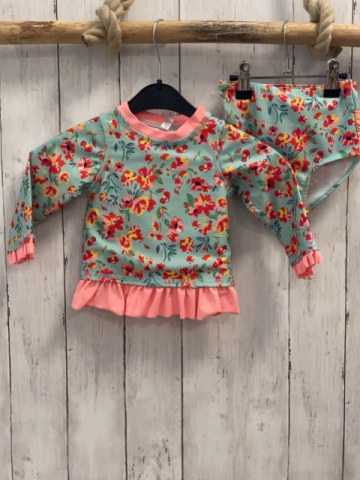 2tlg iEFiEL  UV-Schutzset  Gr. 74   mint Blumen rosa Bund mit Rüschen 