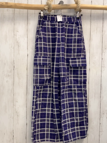 H&M  Hose  Gr. 140  lila gau hellgrau kariert Gummizugbund 