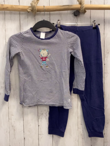 2tlg Schiesser  Schlafanzug  Gr. 128  blau weiße Streifen Bär + blau 