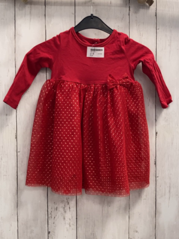   Kleid  Gr. 80  rotes Oberteil Tüllüberrock goldene Glitzerpunkte 