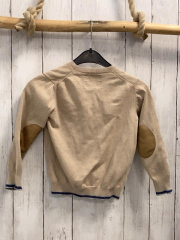 Zara  Strickjacke  Gr. 116  beige hellbraune Aufnäher an den Ellenbogen grau hellgrauer Strefeinbund 