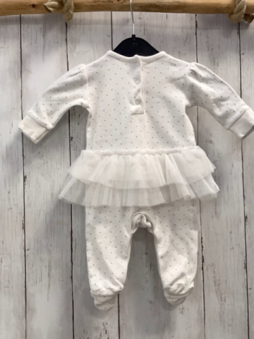   Strampler  Gr. 62  weiß graue Punkte Pinguin Tüllrüschenrock