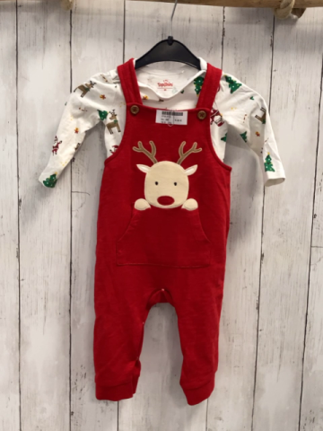 2tlg  Latzhose + Langarmbody  Gr. 68  rot weiß Weihnachtsmotive 