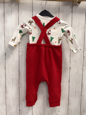 2tlg  Latzhose + Langarmbody  Gr. 68  rot weiß Weihnachtsmotive 