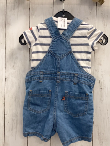 2tlg  T-Shirt + Latzshorts  Gr. 80  weiß blaue Streifen + blau Jeans mit Micky Mouse 