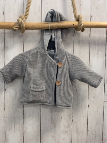   Strickjacke  Gr. 68  hellgrau Kapuze Plüschfutter 