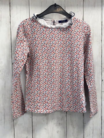 Okaidi Langarmshirt  Gr. 128  weiß blau rote Pferde weißer Kragen 