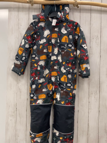 TCM Winteroverall Gr. 122/128  grau bunte Bauernhoftiere + -motive 