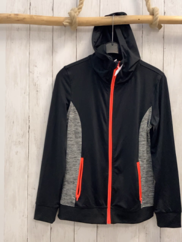   Joggingjacke  Gr. 158/164  schwarz + grau hellgrau meliert Kapuze hellrote Reißverschlüsse 