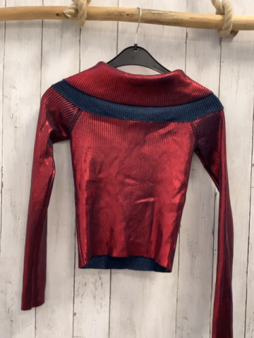 zara Pullover Gr. S rot blau Strick glänzend
