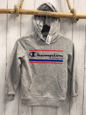 Champion Pullover Gr. 116  grau rot blau Streifen Schrift