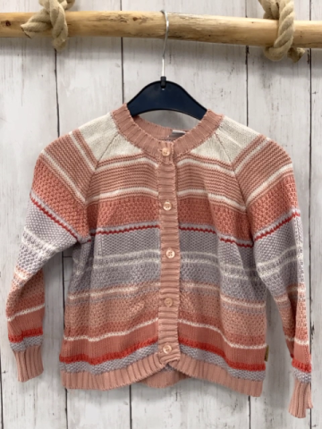 Hust & Claire  Strickjacke  Gr. 92  rosa weiß hellgrau weiß hellrote Streifen 