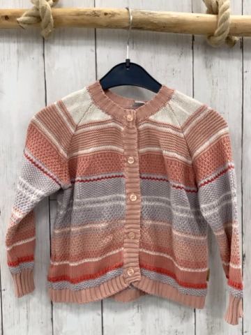 Hust & Claire  Strickjacke  Gr. 92  rosa weiß hellgrau weiß hellrote Streifen 