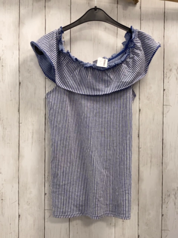 neu YFK T-Shirt  Gr. 158  blau hellgraue Streifen Rüschenkragen 