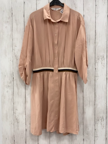 Zara  Kleid Gr. L  lachs + weiß blau oliv gestreiftes Gürtelband 