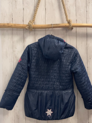 neu Jacke  Gr. 140  blau Sterne weinrotes Fleecefutter 