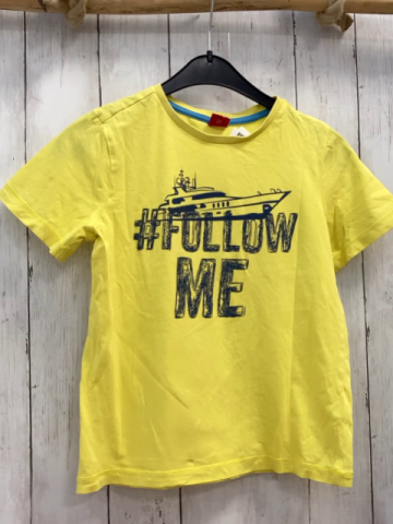 S´Oliver  T-Shirt  Gr. 128  gelb blaues Boot + blaue Schrift 