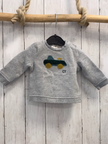 Cyrillus Pullover Gr. 68  grau Plüschauto