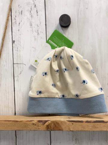 neu Alana  Mütze  Gr. 48 cm  beige Elefanten hellblauer Bund 