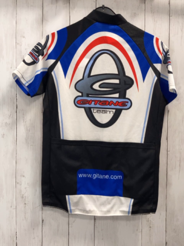   Sportshirt  Gr. 158  weiß blau rot schwarze Druck Reißverschluss 