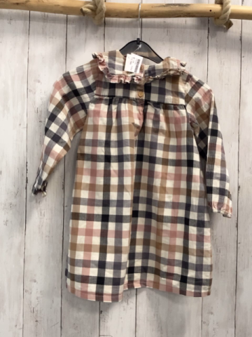 H&M  Kleid  Gr. 104  weiß hellbraun schwarz altrosa kariert Rüschenkragen