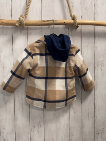   Hemdjacke  Gr. 86  creme sand blau kariert blaue Kapuze 
