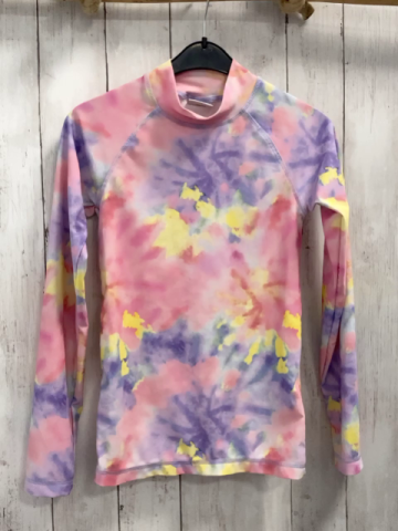  Sportshirt lang  Gr. 146/152  flieder rosa gelb gemustert 