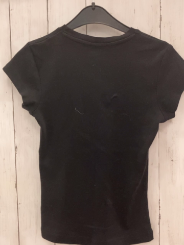   T-Shirt Gr. 146  schwarz pink Glitzerschrift Ball mit silber Steine 