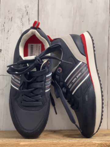 Pepe Jeans  Schuhe  Gr. 33  blau + weiß grau rote Streifen weiße Schrift  Sohle