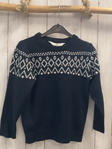 H&M  Pullover  Gr. 122  blau Strick + weiß grüne Rauten 