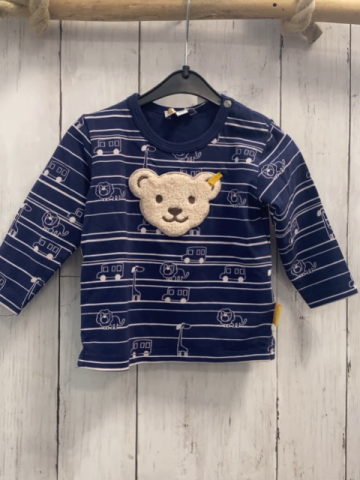 Stefif  Langarmshirt  Gr. 68  blau weiße Streifen Fahrzeuge Löwe + Plüschbärenkopf 