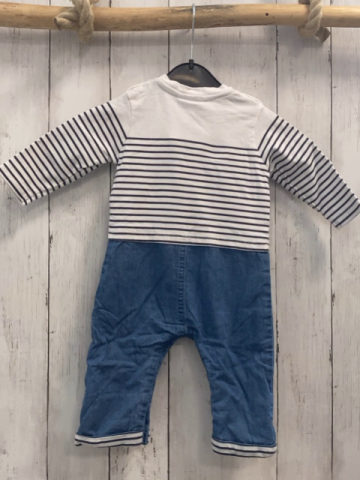   Overall Gr. 68  weiß blau gestreiftes Oberteil mit mint Wal gefütterte Jeanshose 