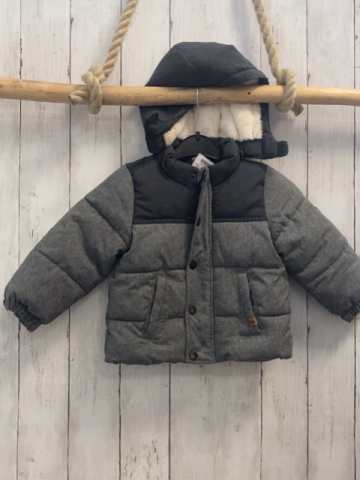 H&M  Winterjacke  Gr. 86  hellgrau grau Kapuze mit Plüschfutter 