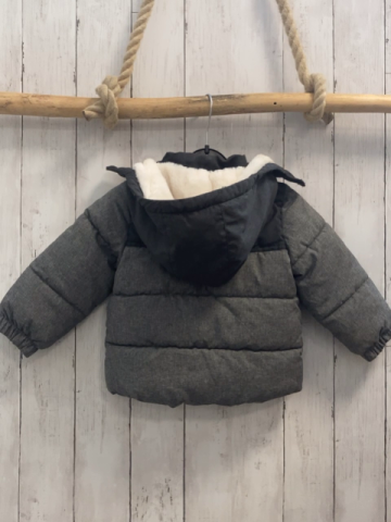 H&M  Winterjacke  Gr. 86  hellgrau grau Kapuze mit Plüschfutter 