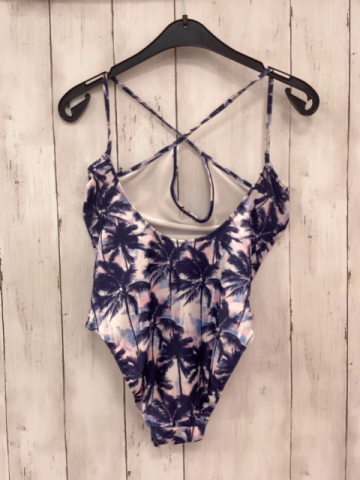 H&M  Badeanzug  Gr. 146/152  weiß blaue Palmen rosa hellblauer Hintergrund 