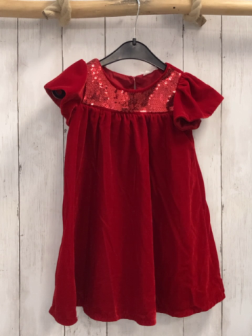 H&M  Kleid  Gr. 98  rot Samt mit Pailetten 